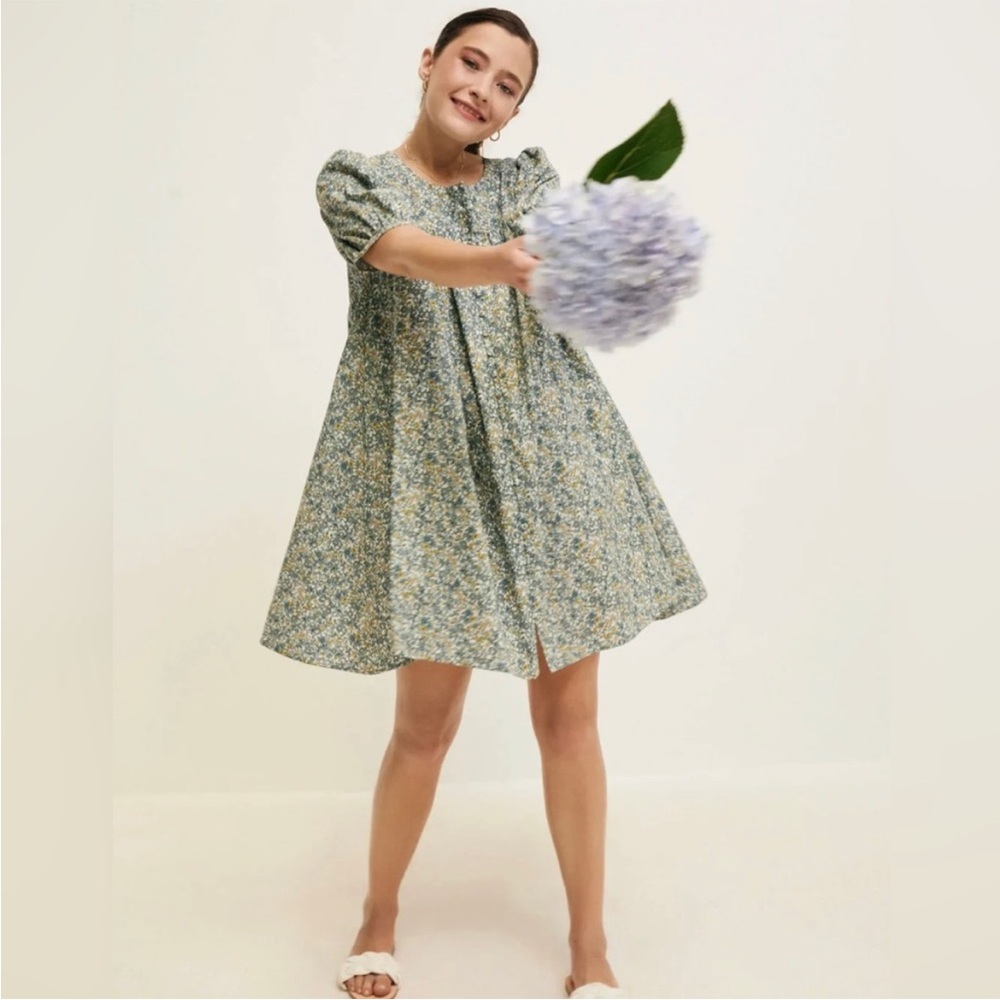 Oak Meadow Mini Puff Dress in Cornflower Blue